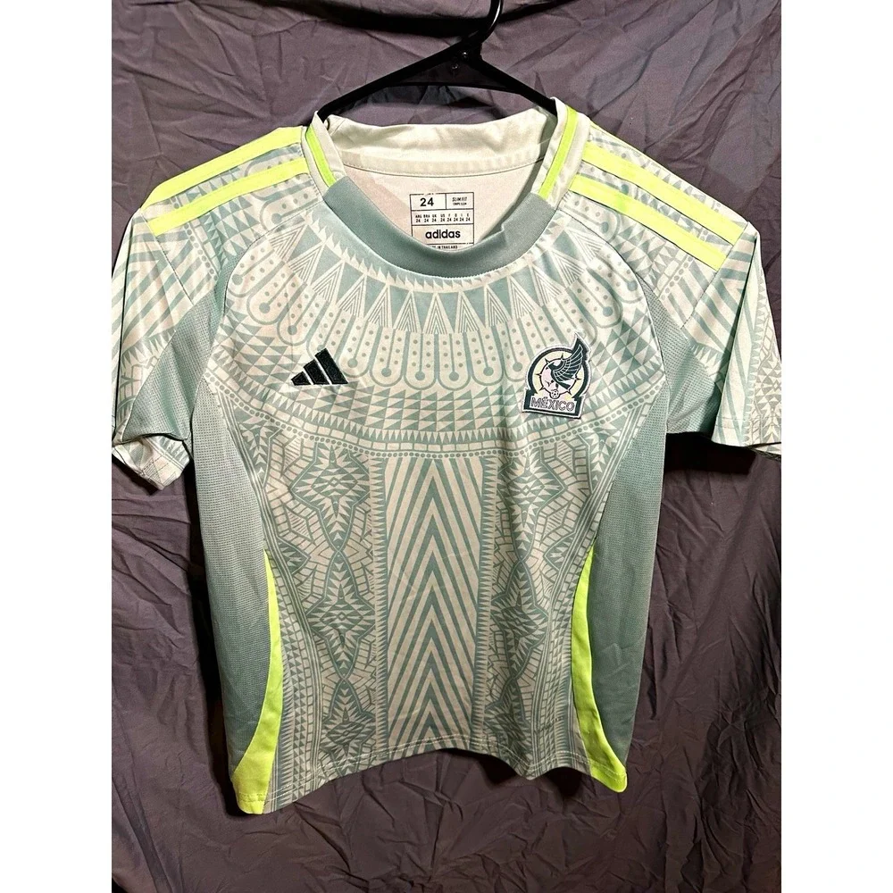 Adidas Mexico National Team Soccer Jersey Light Green Neon Slim Fit Size 24